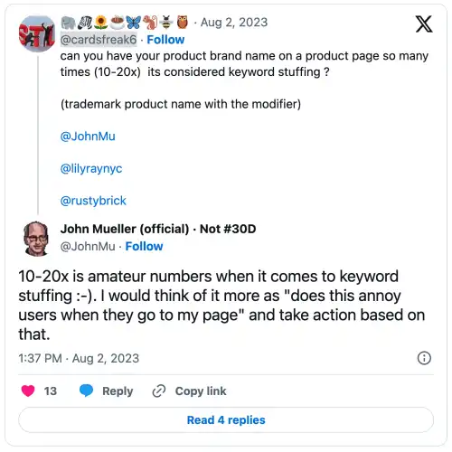 Pendapat John Mueller tentang Keyword Stuffing