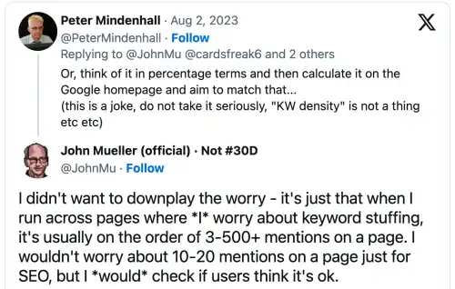 Pendapat lainya dari John Mu tentang Keyword Stuffing