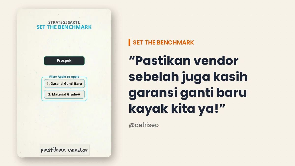 Strategi set the benchmark: filter apple to apple garansi ganti baru dan material grade-A